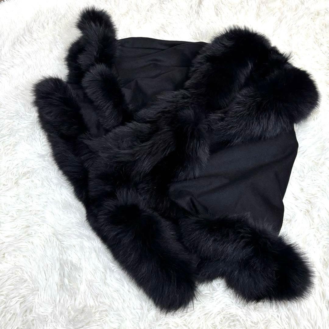 ポンチョ カシミヤ100% フォックスファー ブラック L〜LL