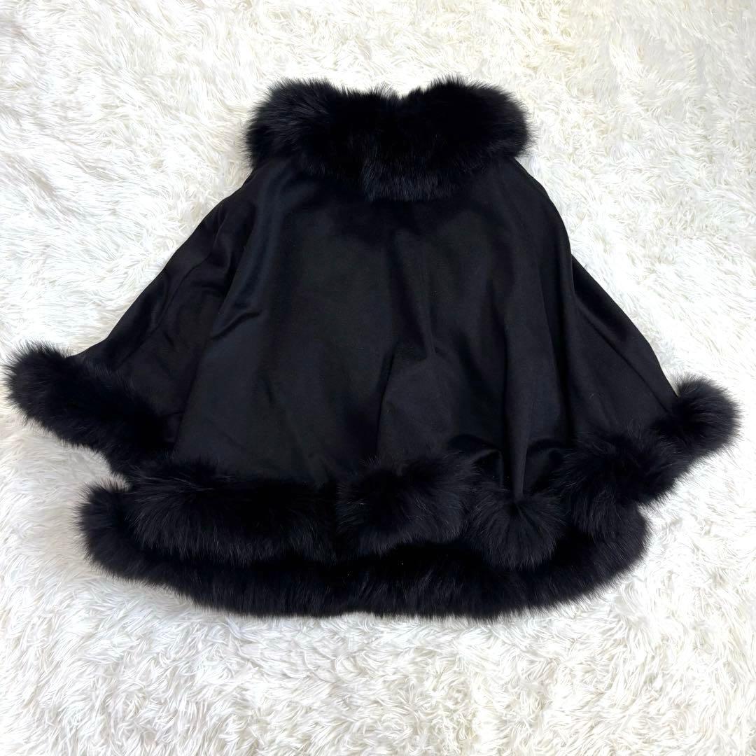ポンチョ カシミヤ100% フォックスファー ブラック L〜LL