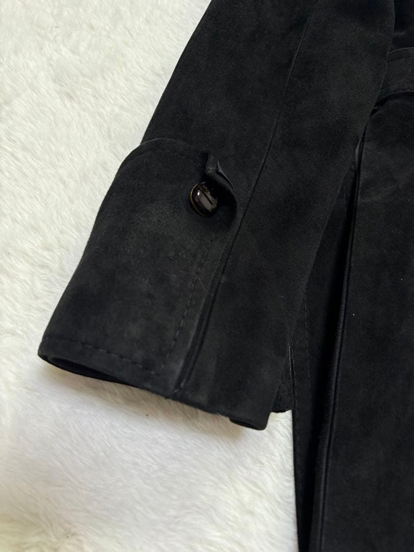 【極美品/11号】高級リアルフォックスファー×本革スエード ロングコート 黒