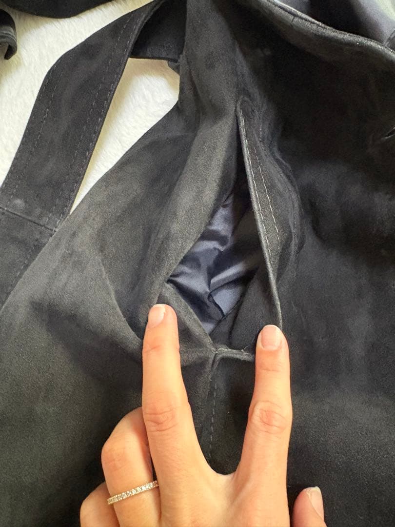 【極美品/11号】高級リアルフォックスファー×本革スエード ロングコート 黒