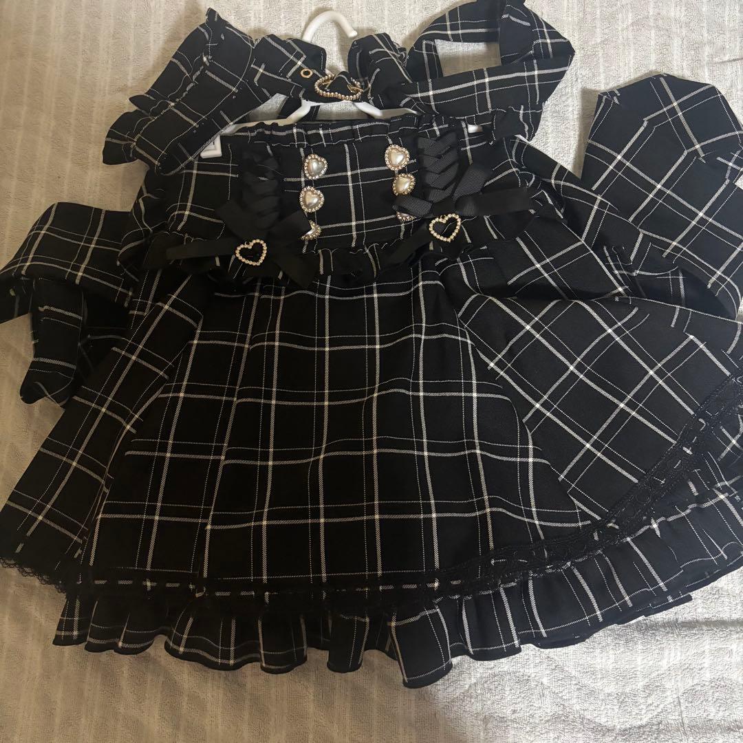 リズリサ LIZLISA レースアップサスペンダー付スカパン ブラックチェック