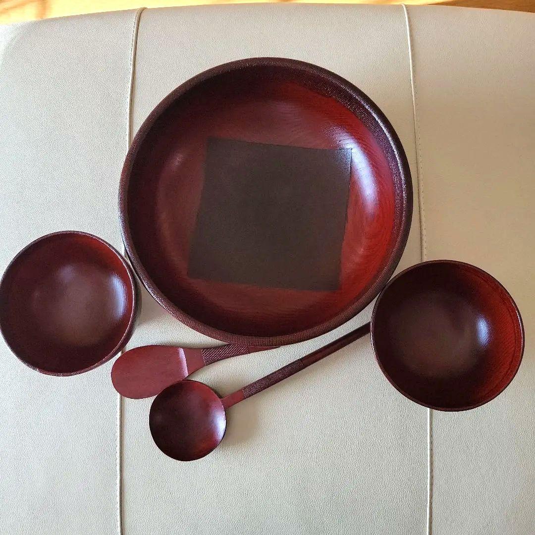 会津塗　鈴木誠郎 大皿、汁椀、お玉、飯ベラ 4点セット