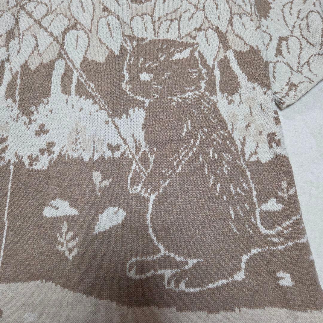 [美品]Franche lippee ニットロングコート ネコ柄 蝶々柄