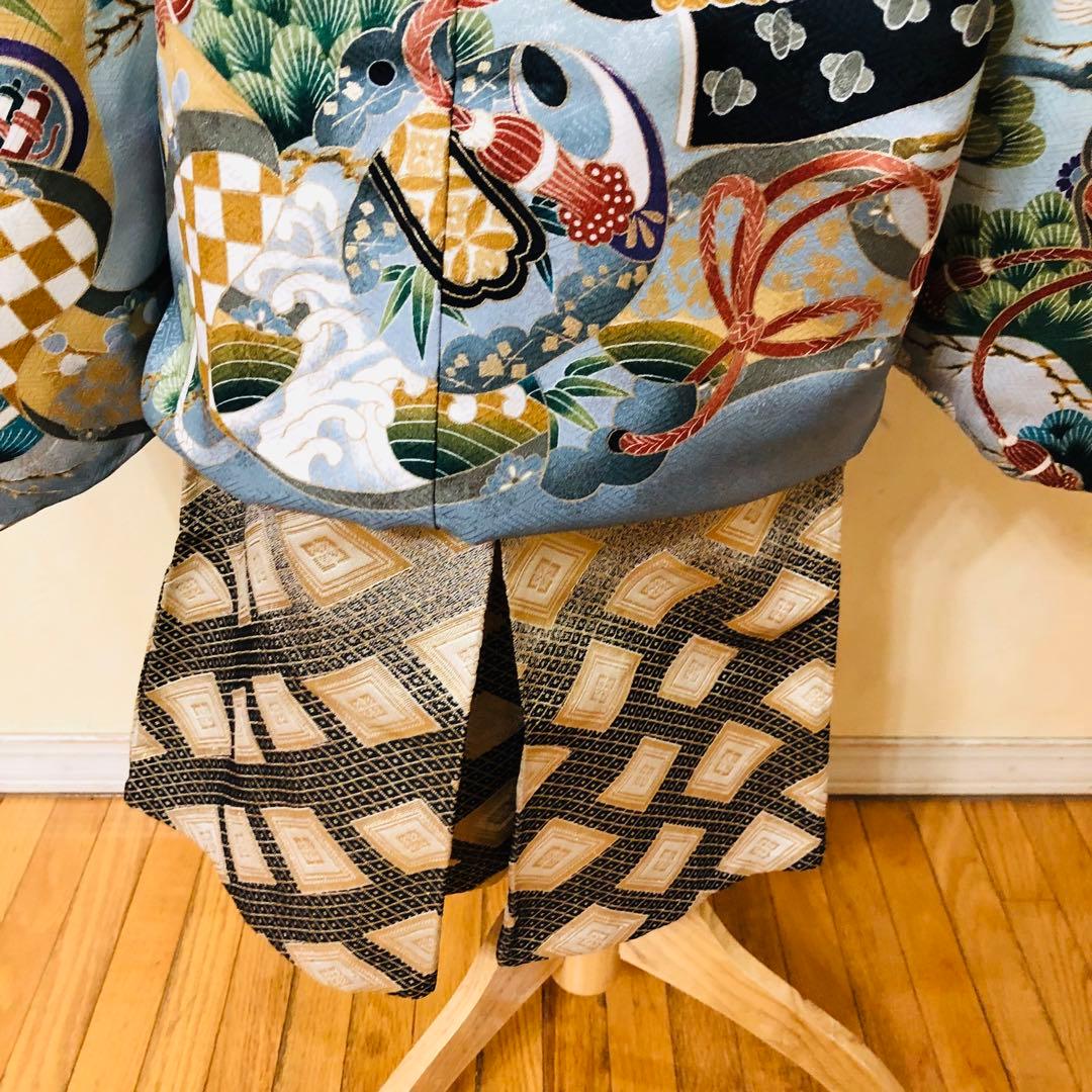 七五三５歳完全フルセット‼️人気水色系兜鷹金彩煌びやか⭐︎袴金蘭刺繍煌びやか際立つ