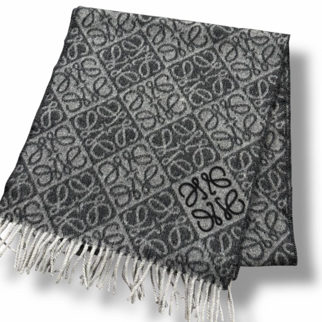 美品 LOEWE ロエベ アナグラム ウール カシミヤ マフラー メンズ ロゴ