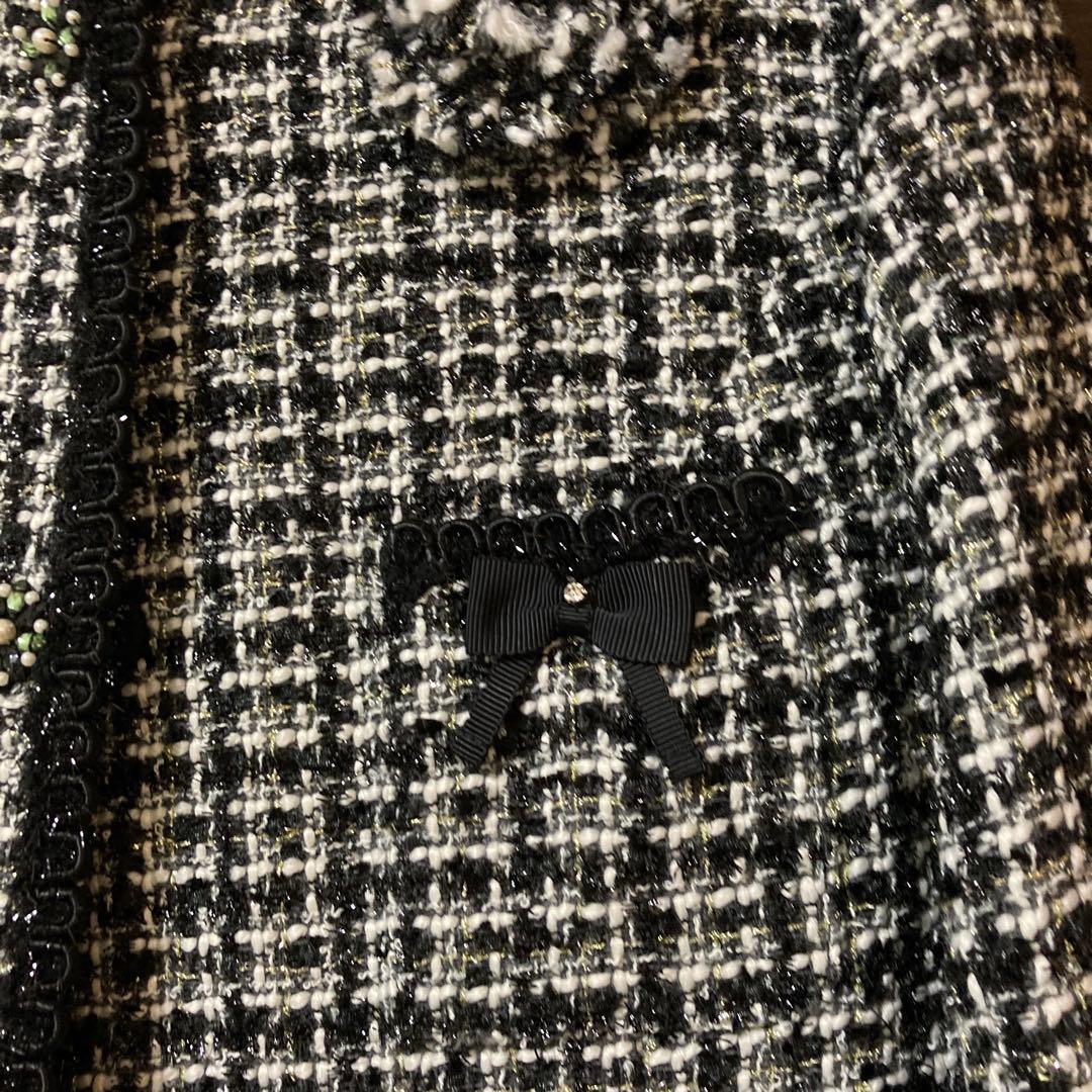 新品　ノーカラーツイードセミロングジャケット　40