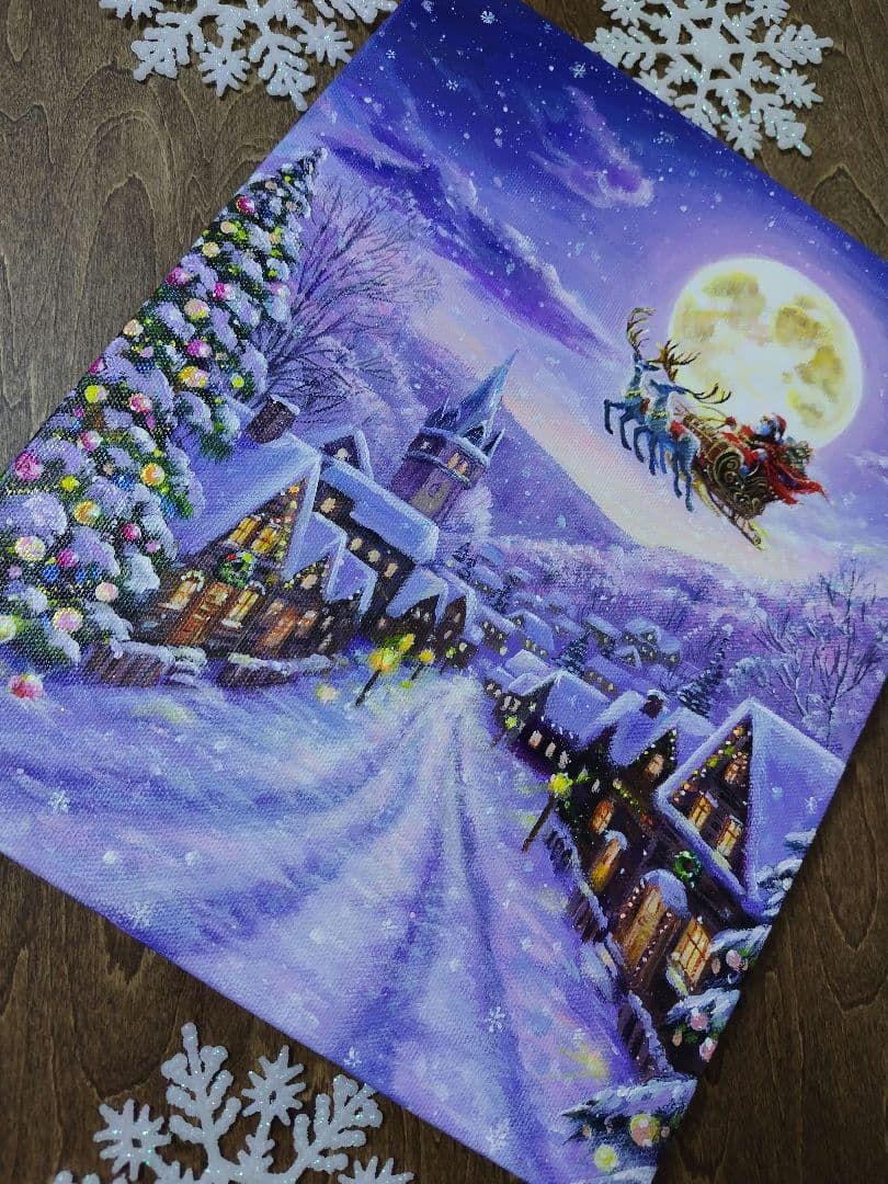 む*ん様 【雪の降る町】アクリル画 F3 風景画 絵画