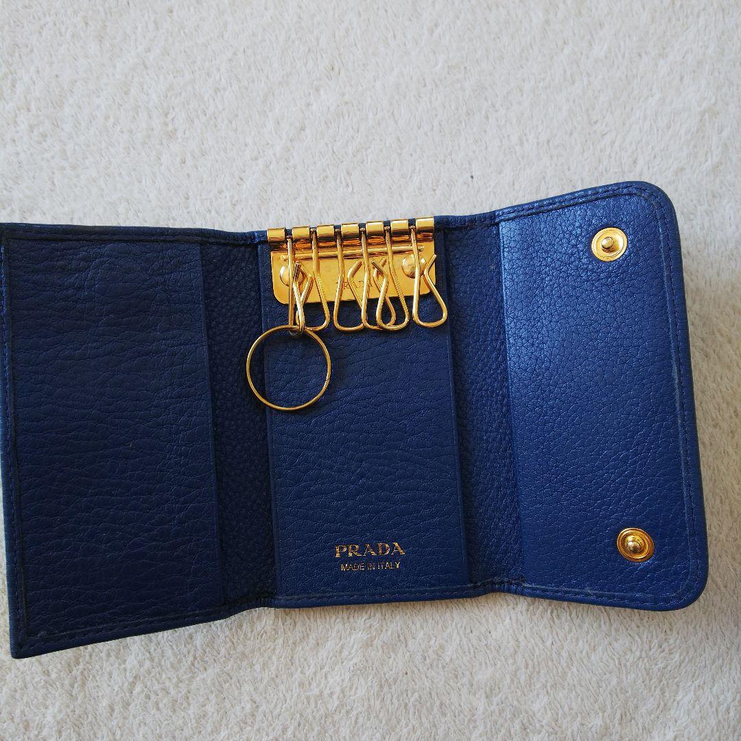 【極美品】最高級 PLADA プラダ レザー ブルー キーケース 折り畳み式