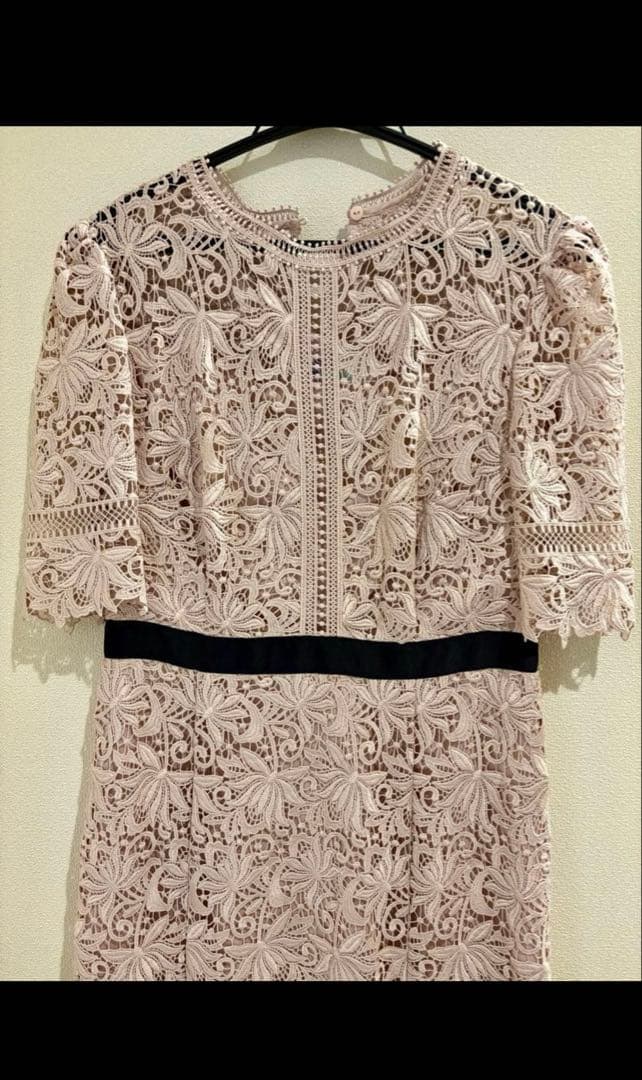 【セルフォード】ミックスフラワーレースワンピース　ロング　ピンクベージュ　38