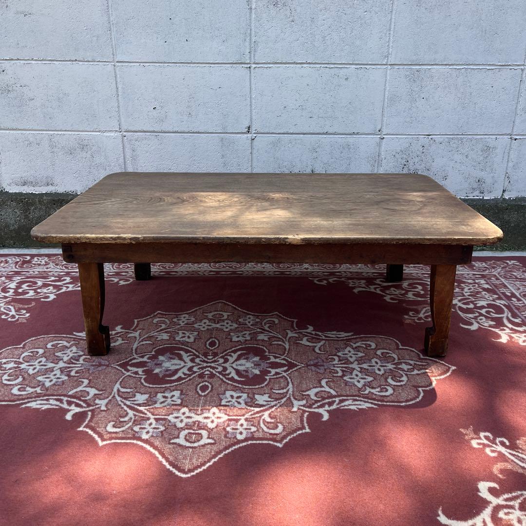 当時物アンティーク◾️木製無垢材 一枚板天板 ローテーブル 折りたたみ式ちゃぶ台