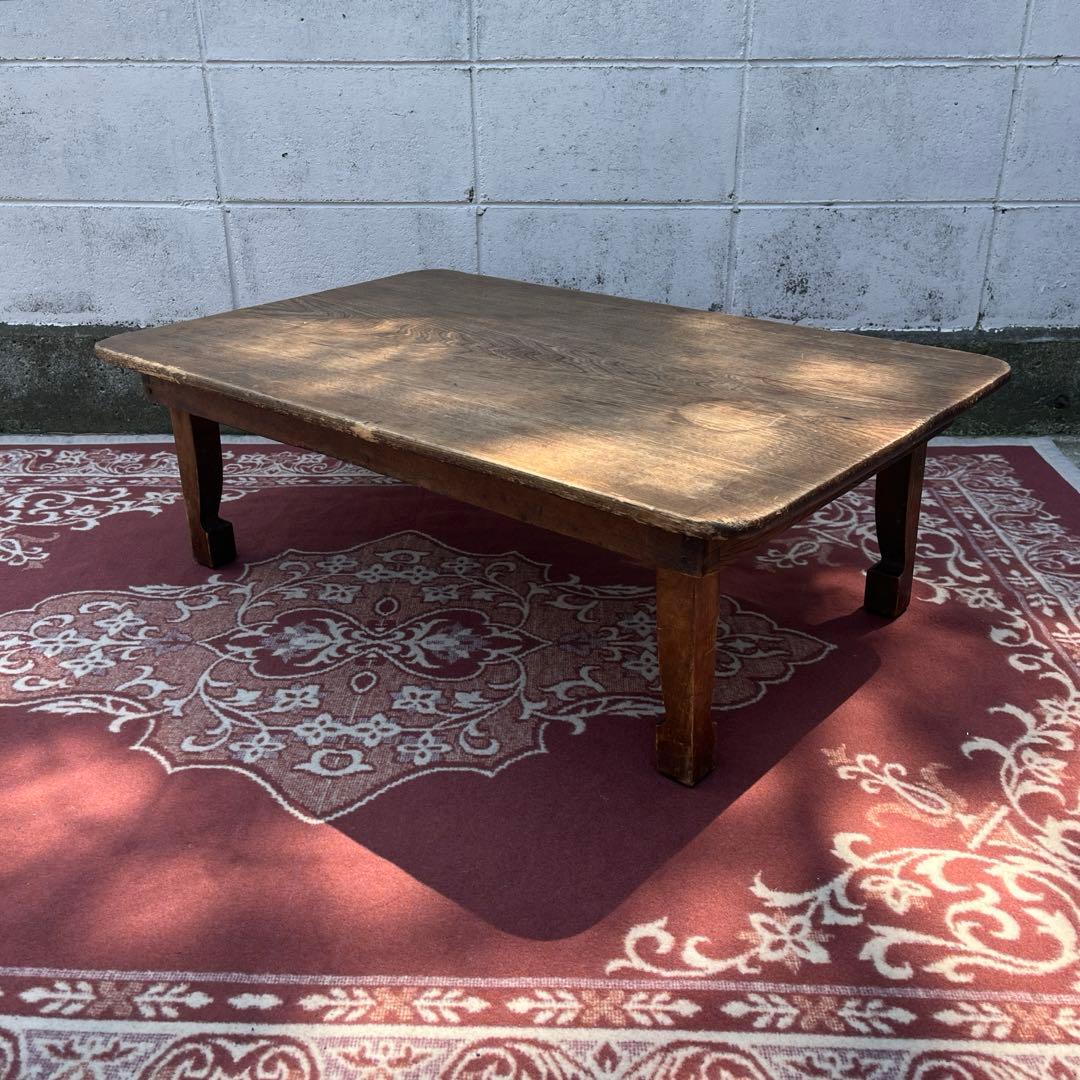 当時物アンティーク◾️木製無垢材 一枚板天板 ローテーブル 折りたたみ式ちゃぶ台