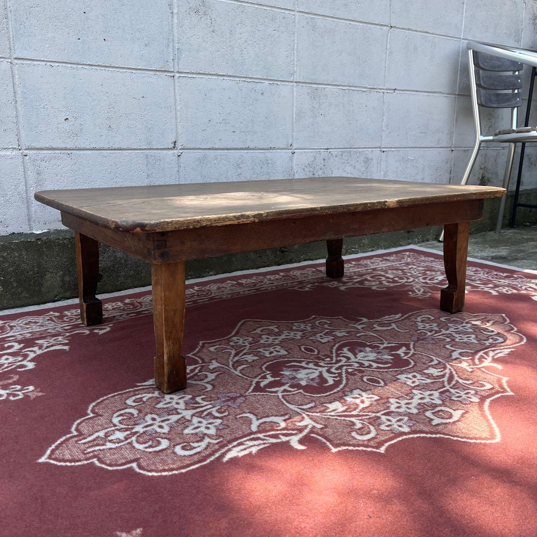 当時物アンティーク◾️木製無垢材 一枚板天板 ローテーブル 折りたたみ式ちゃぶ台