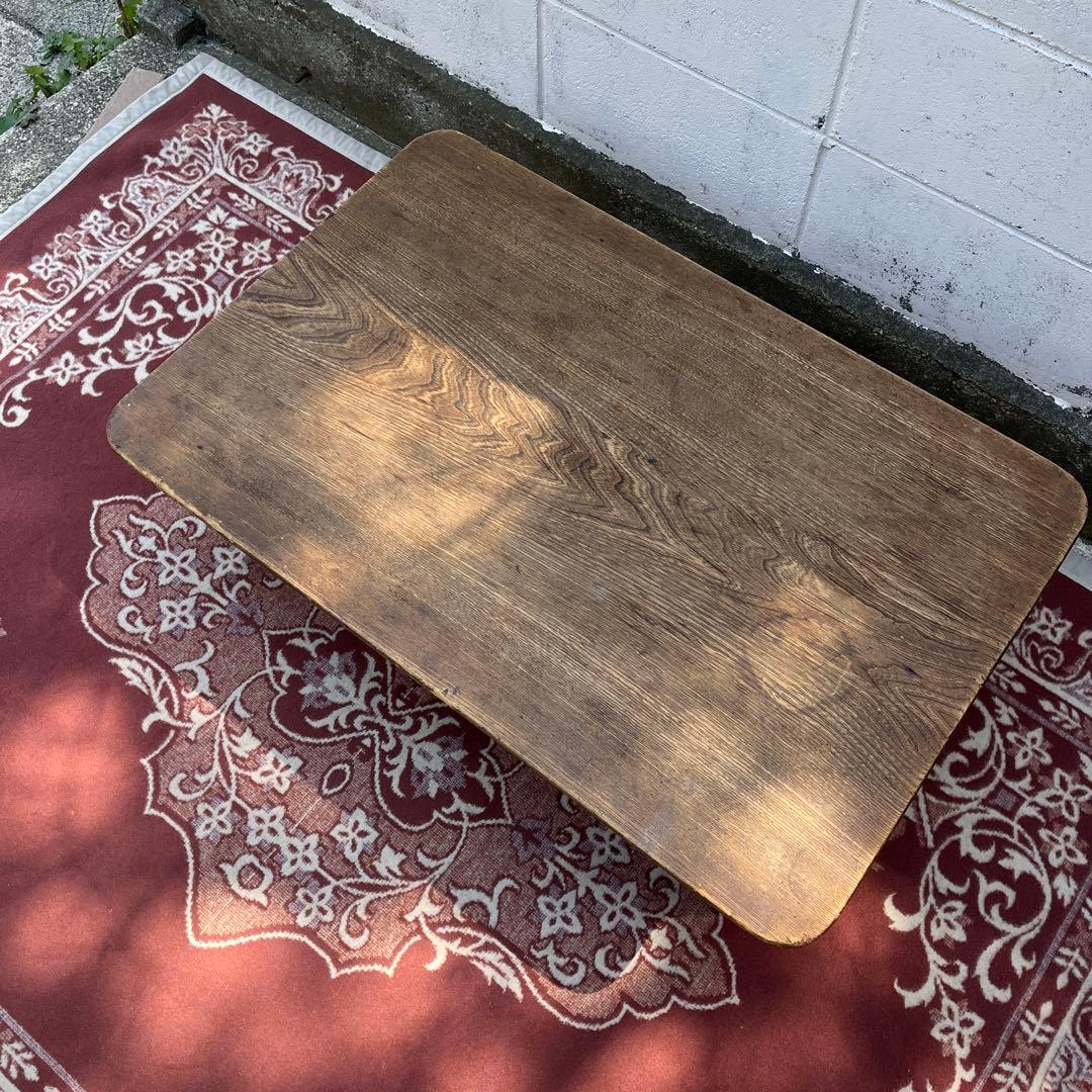 当時物アンティーク◾️木製無垢材 一枚板天板 ローテーブル 折りたたみ式ちゃぶ台