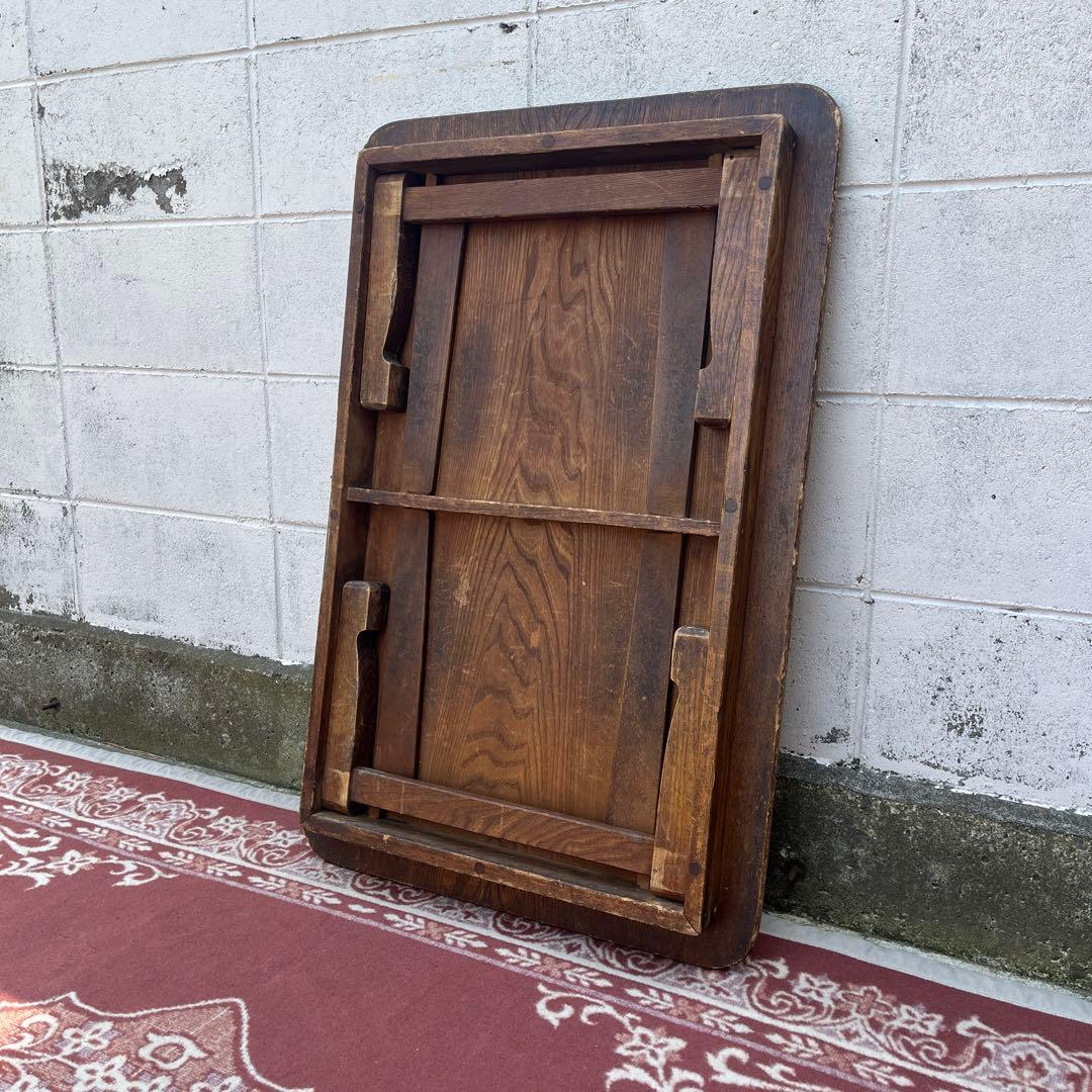 当時物アンティーク◾️木製無垢材 一枚板天板 ローテーブル 折りたたみ式ちゃぶ台