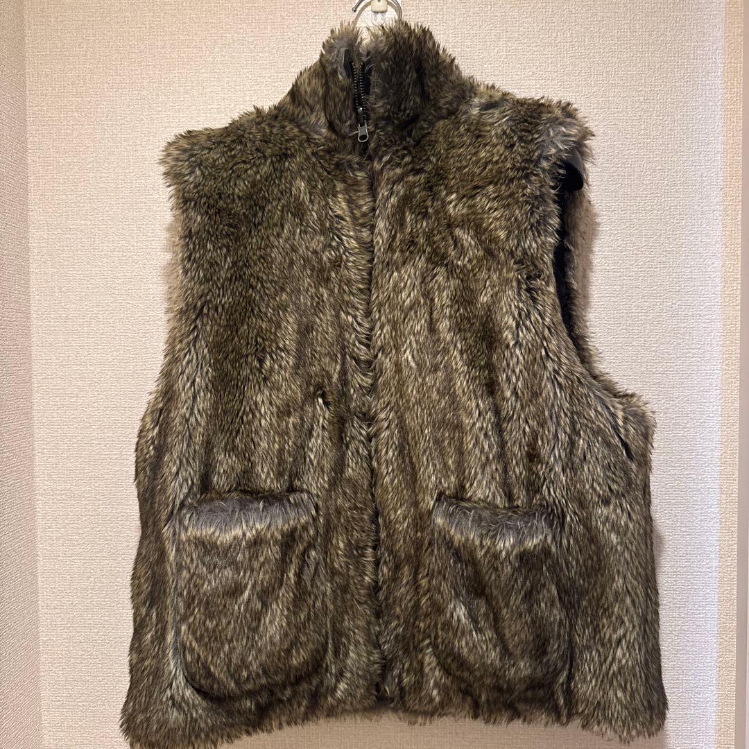 ジャケット・アウター ACLENT 2way stand collar fur vest BLACK