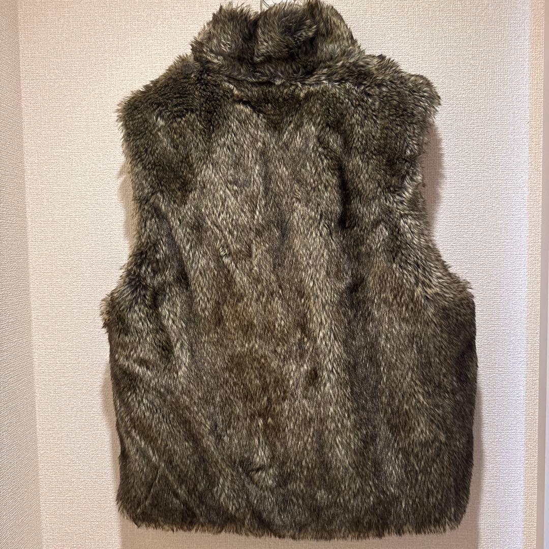 ジャケット・アウター ACLENT 2way stand collar fur vest BLACK