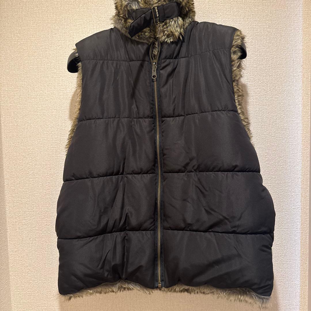 ジャケット・アウター ACLENT 2way stand collar fur vest BLACK