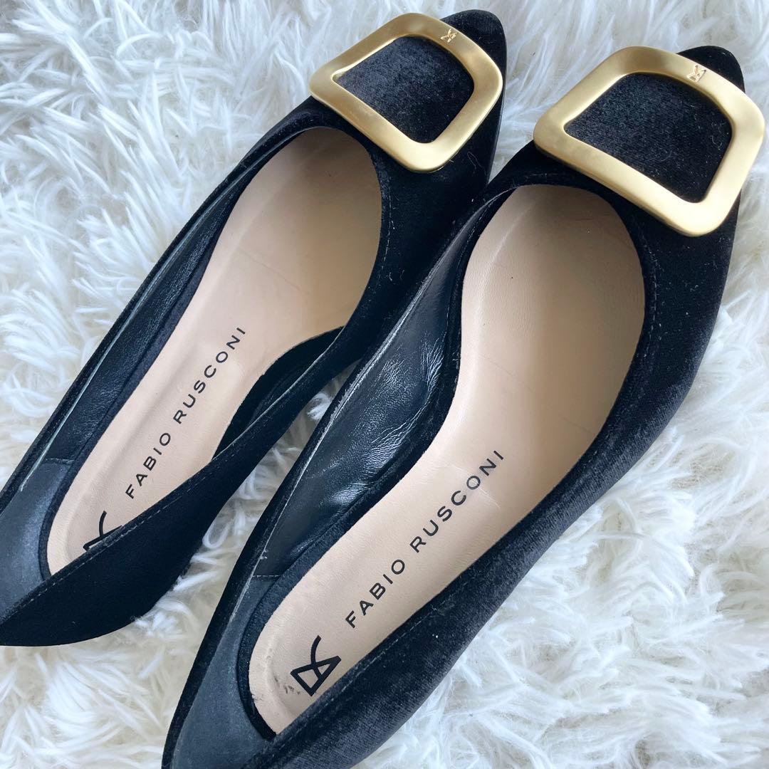 美品✨ファビオルスコーニ ベロアフラットシューズ　パンプス　36 黒　金