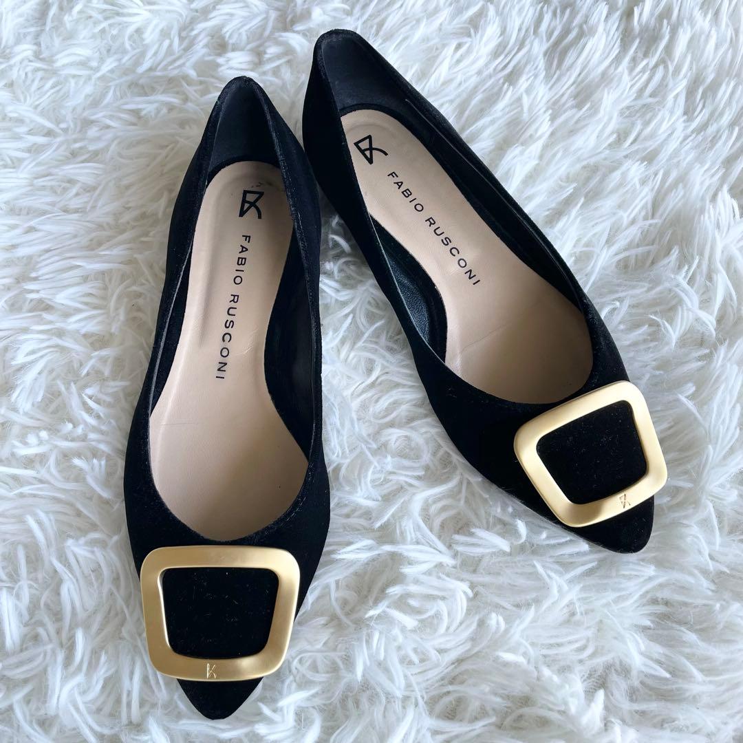 美品✨ファビオルスコーニ ベロアフラットシューズ　パンプス　36 黒　金