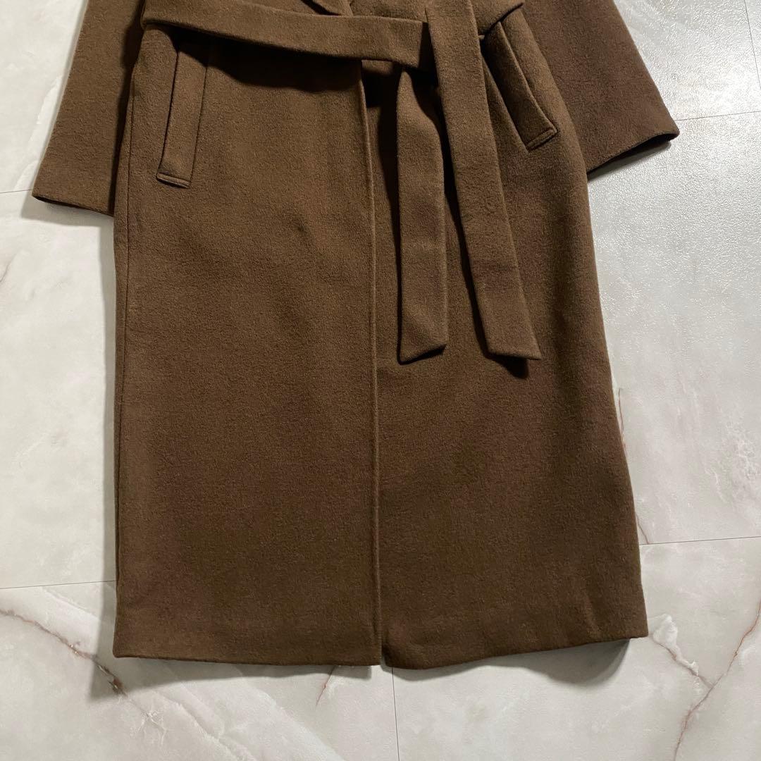 T18526 美品 ROPE ウールリバーコート ブラウン 38 ロング丈