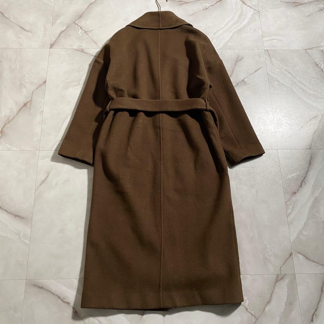 T18526 美品 ROPE ウールリバーコート ブラウン 38 ロング丈