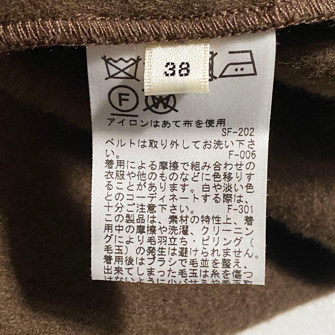 T18526 美品 ROPE ウールリバーコート ブラウン 38 ロング丈