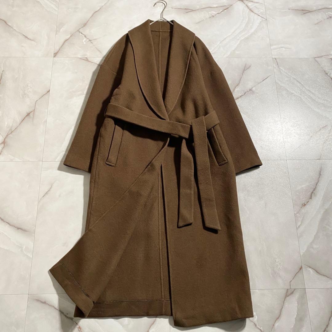 T18526 美品 ROPE ウールリバーコート ブラウン 38 ロング丈