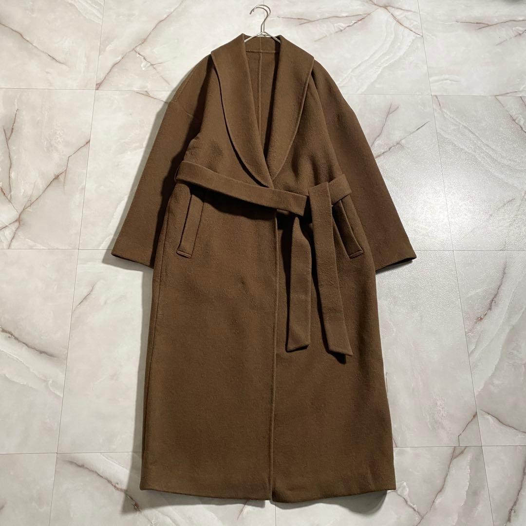 T18526 美品 ROPE ウールリバーコート ブラウン 38 ロング丈