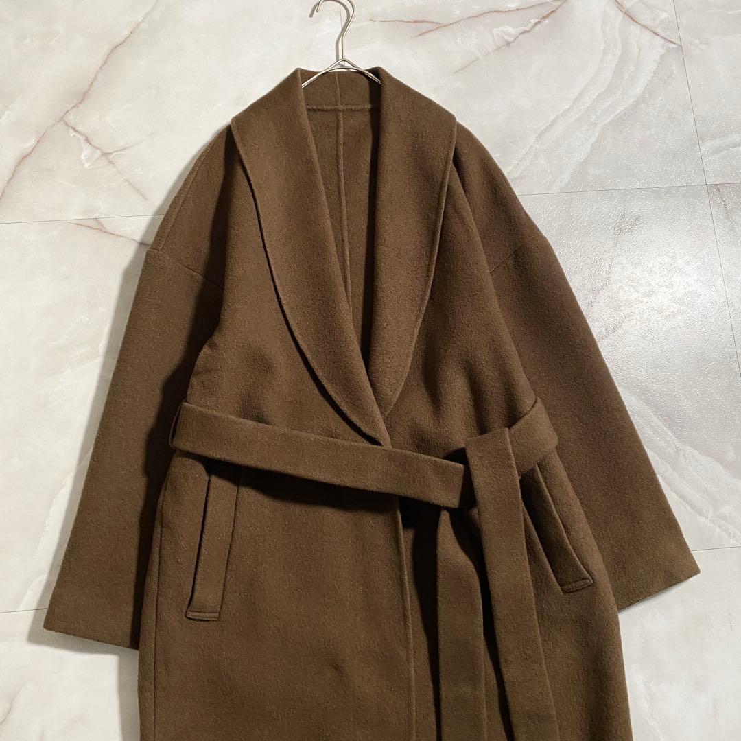 T18526 美品 ROPE ウールリバーコート ブラウン 38 ロング丈
