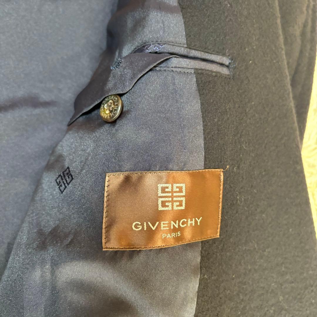 ジバンシー　カシミヤ混　ダブルブレストコート　ロゴ裏地　ロゴボタン　ブラック