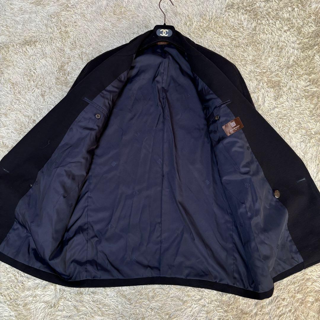 ジバンシー　カシミヤ混　ダブルブレストコート　ロゴ裏地　ロゴボタン　ブラック