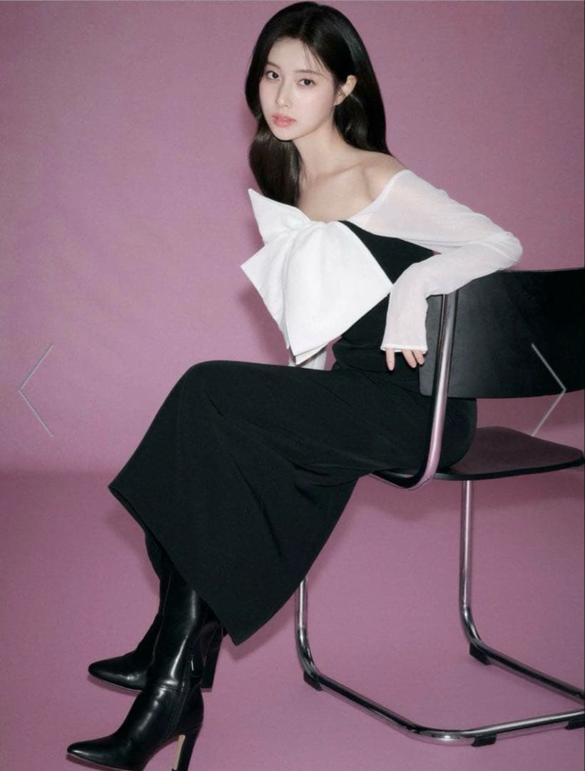 『snidel』オフショルダーリボン付きロングドレス