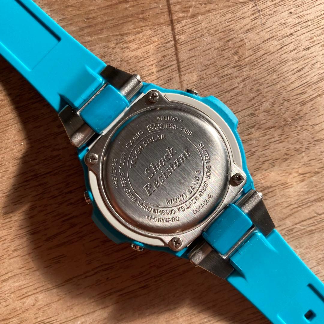 Baby-g 電波ソーラー　アナログ　三針 水色　ブルー　ホワイト　白　美品