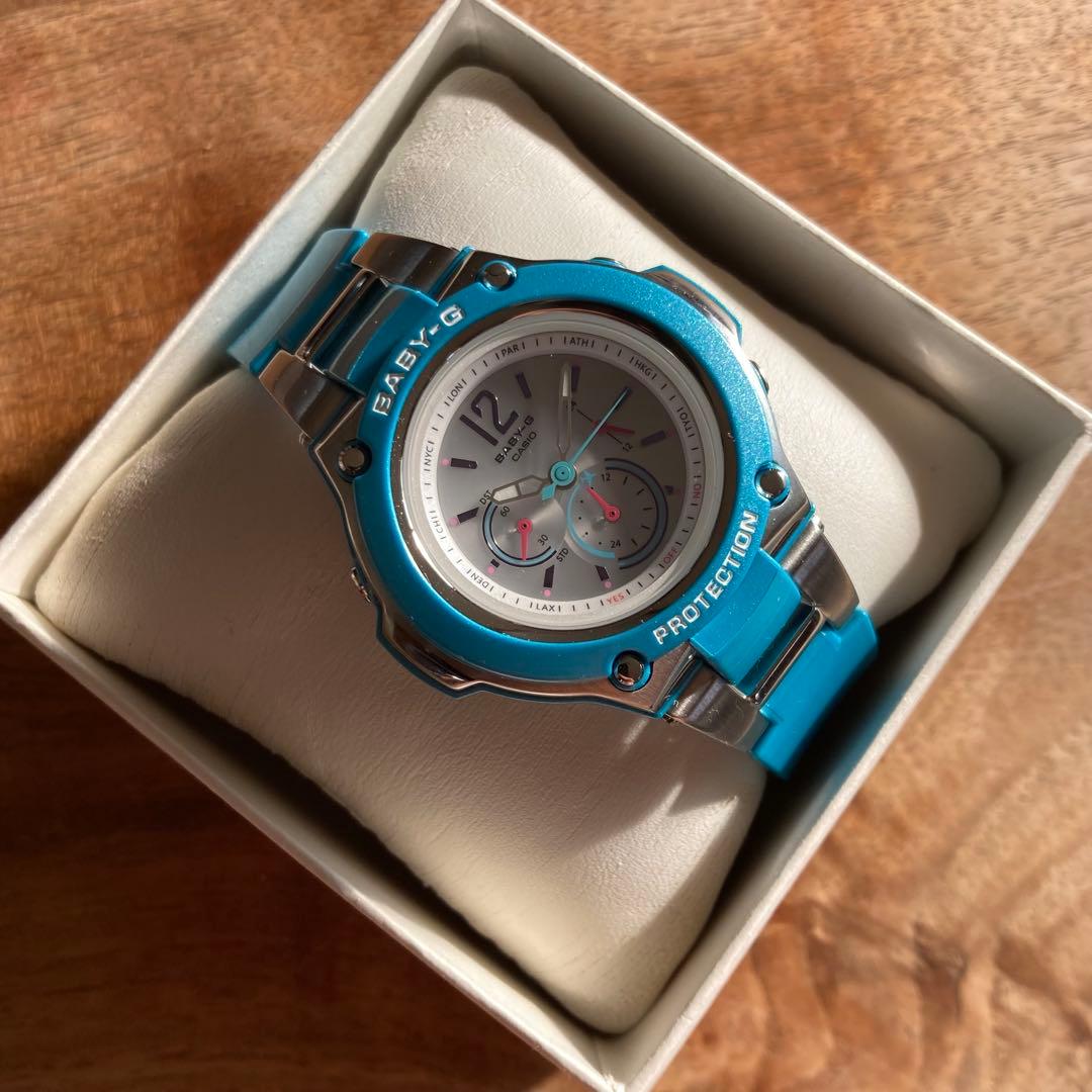 Baby-g 電波ソーラー　アナログ　三針 水色　ブルー　ホワイト　白　美品