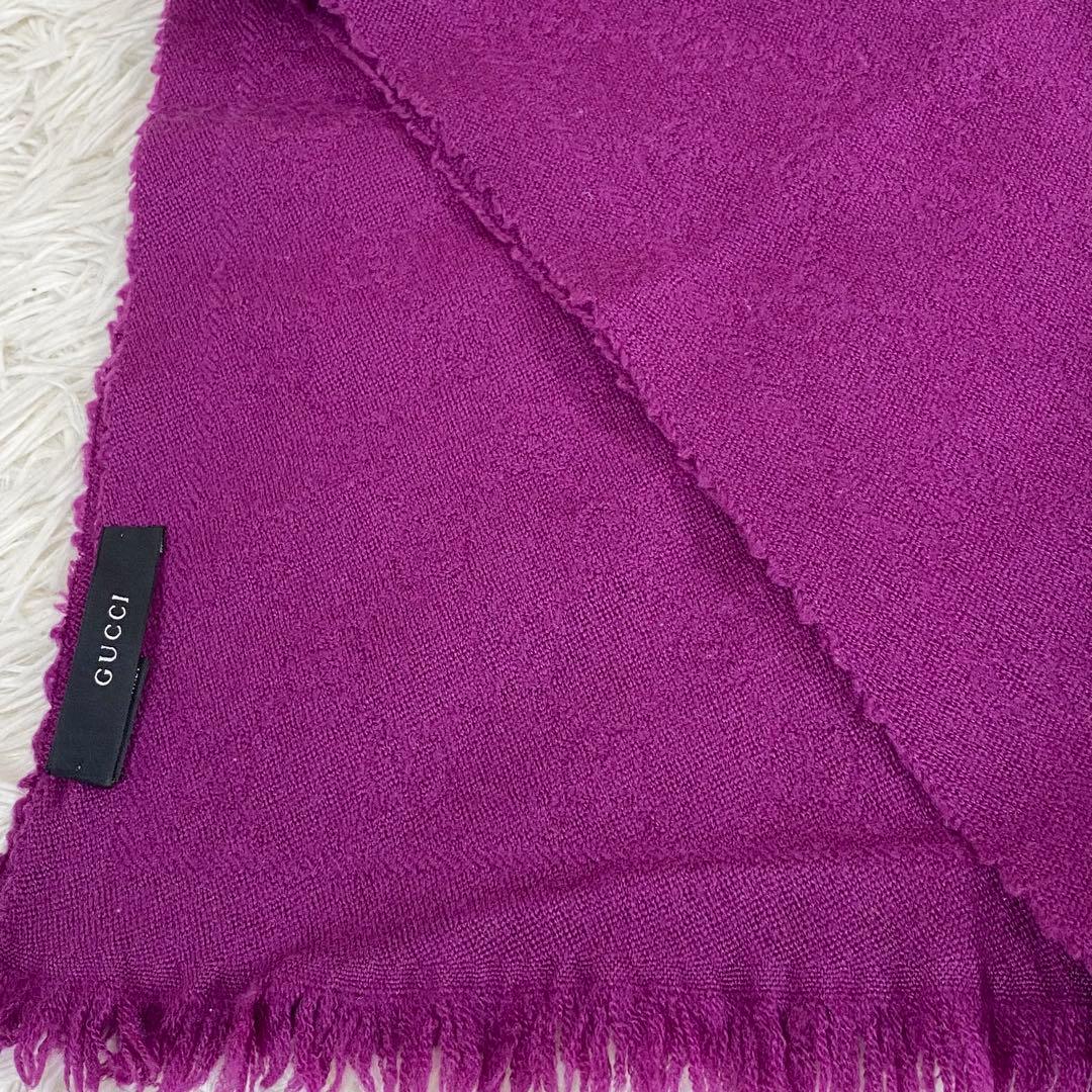 GUCCI グッチ　マフラー ストール ウール GG柄 フリンジ 紫 パープル