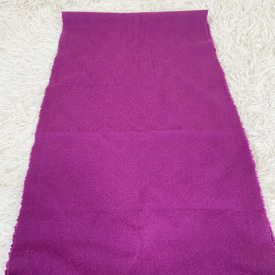 GUCCI グッチ　マフラー ストール ウール GG柄 フリンジ 紫 パープル