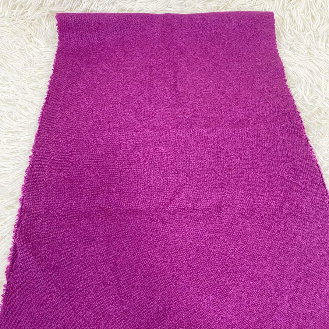 GUCCI グッチ　マフラー ストール ウール GG柄 フリンジ 紫 パープル