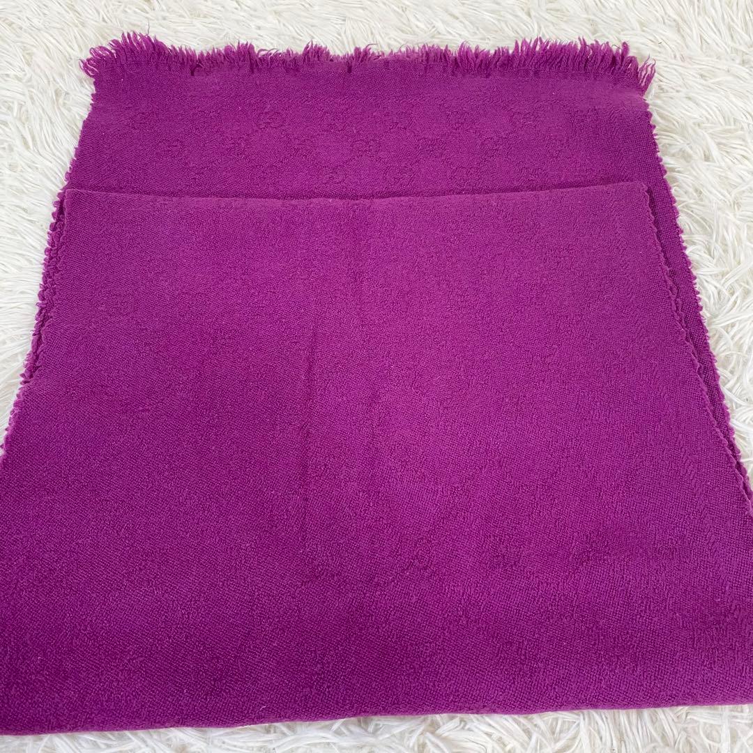 GUCCI グッチ　マフラー ストール ウール GG柄 フリンジ 紫 パープル