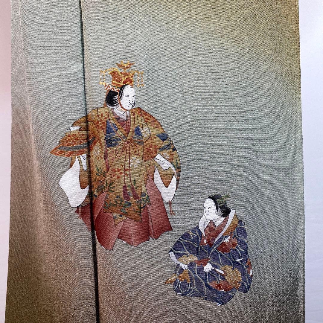 1968★角度で見える唐草地紋様★オリーブ色　静穏　雅楽人物柄★訪問着セット★