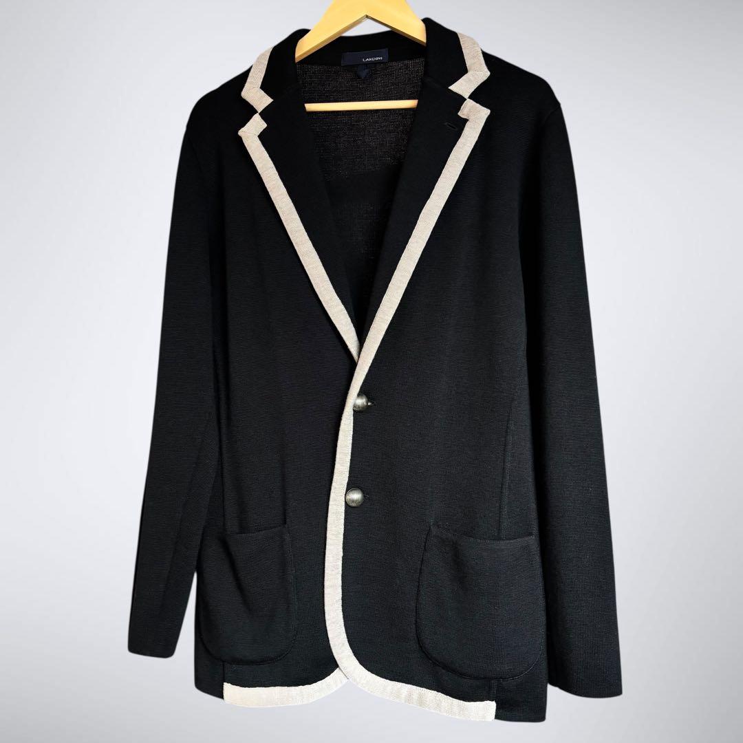 ラルディーニ LARDINI ニットジャケット パイピング メタルボタン L 黒