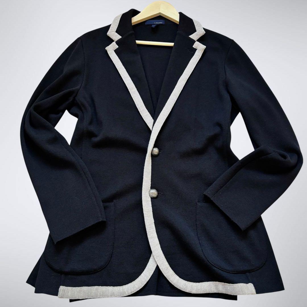 ラルディーニ LARDINI ニットジャケット パイピング メタルボタン L 黒