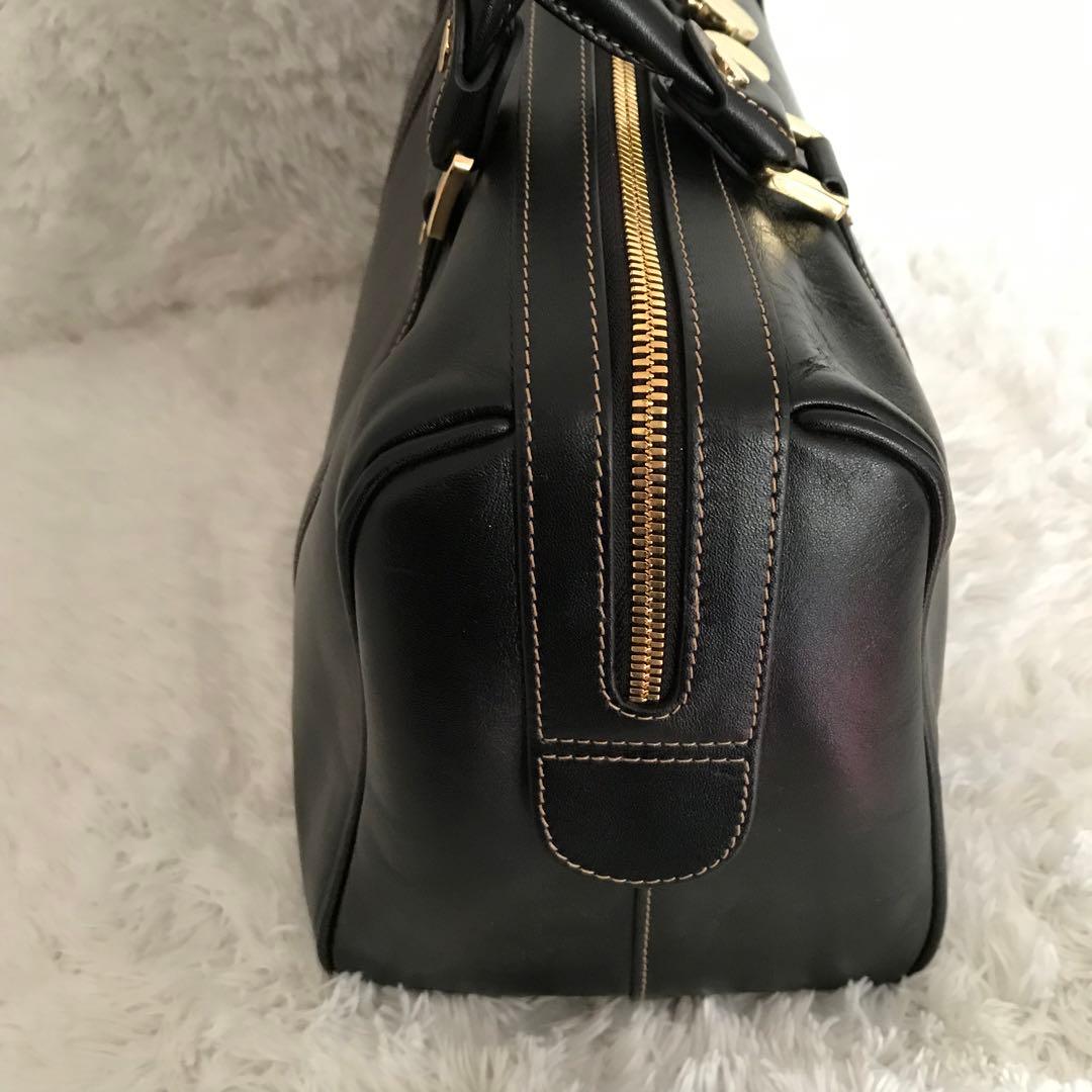 ★美品★GOLD PFEIL レザー ボストン ハンドバッグ 黒 GD金具