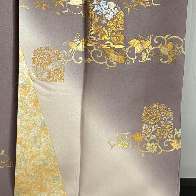 ゆりのはな　訪問着　金彩　銀彩　友禅ボカシ　丹後ちりめん　落款　正絹　L201