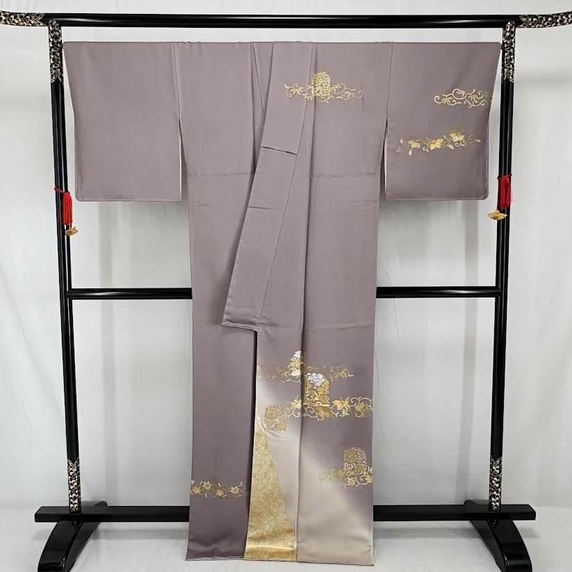 ゆりのはな　訪問着　金彩　銀彩　友禅ボカシ　丹後ちりめん　落款　正絹　L201