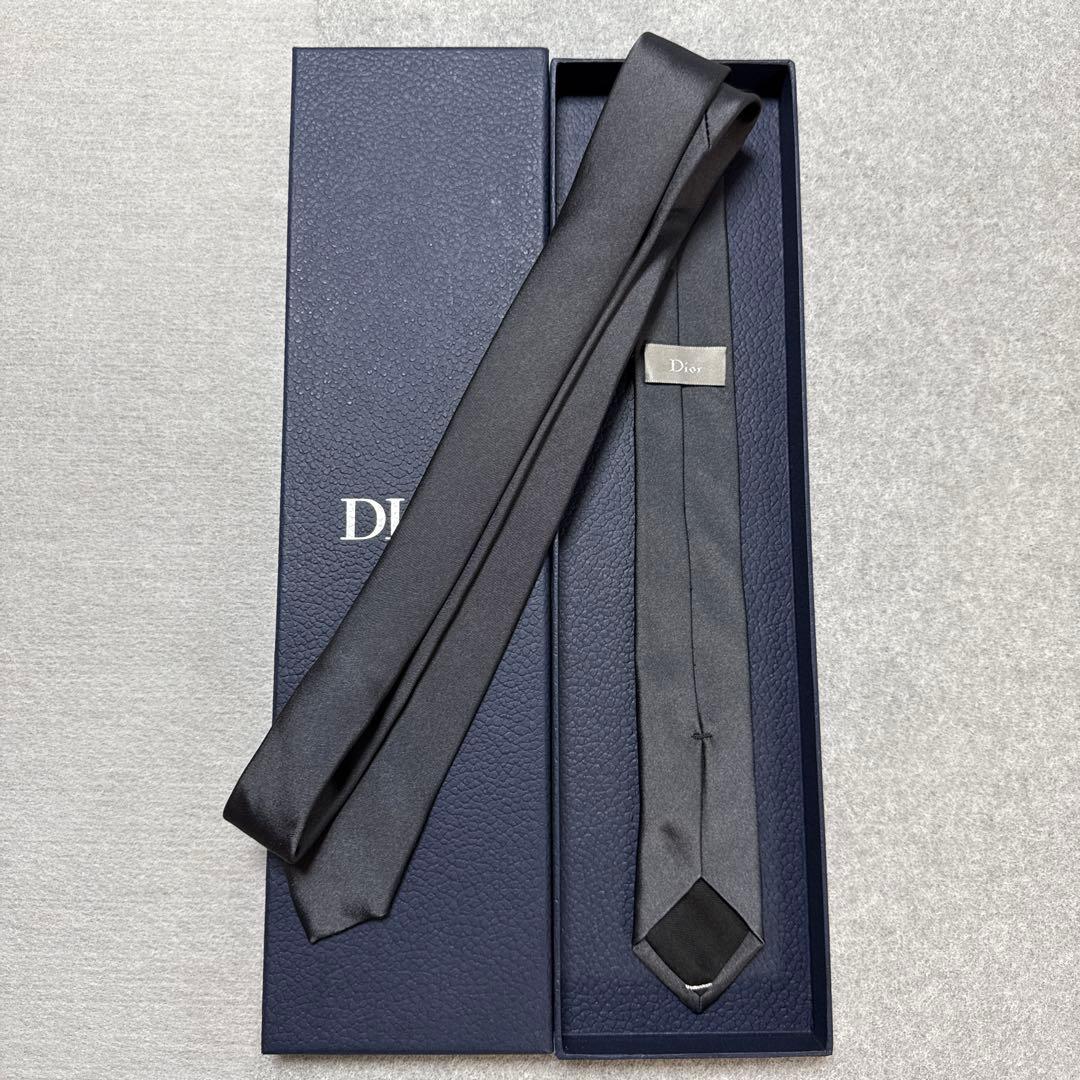 美品　ディオール　ネクタイ　グレー　ソリッド　ナロータイ　結婚式