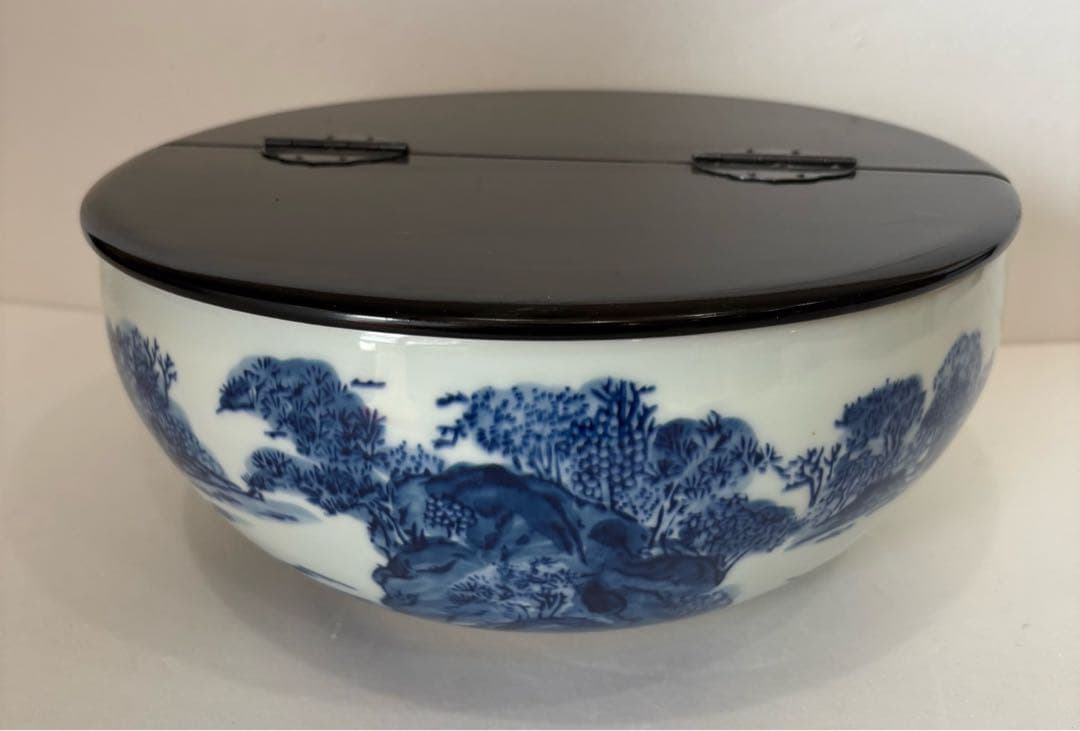 【平水指】山水 水指 茶道具 染付 洞華苑 木箱入り