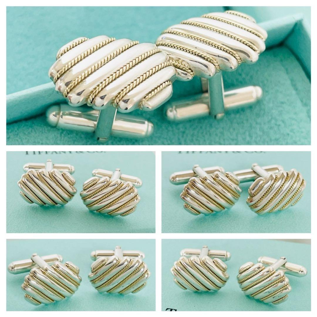 極美品☆ティファニー カフス カフリンクス ツイストロープコンビ 925/750