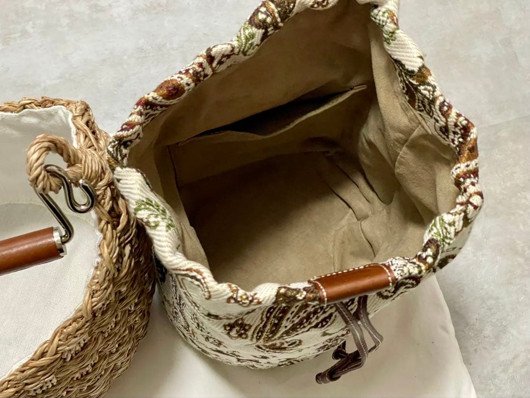 【美品】A VACATION BUCKET ブラウンベイズリー かごバッグ