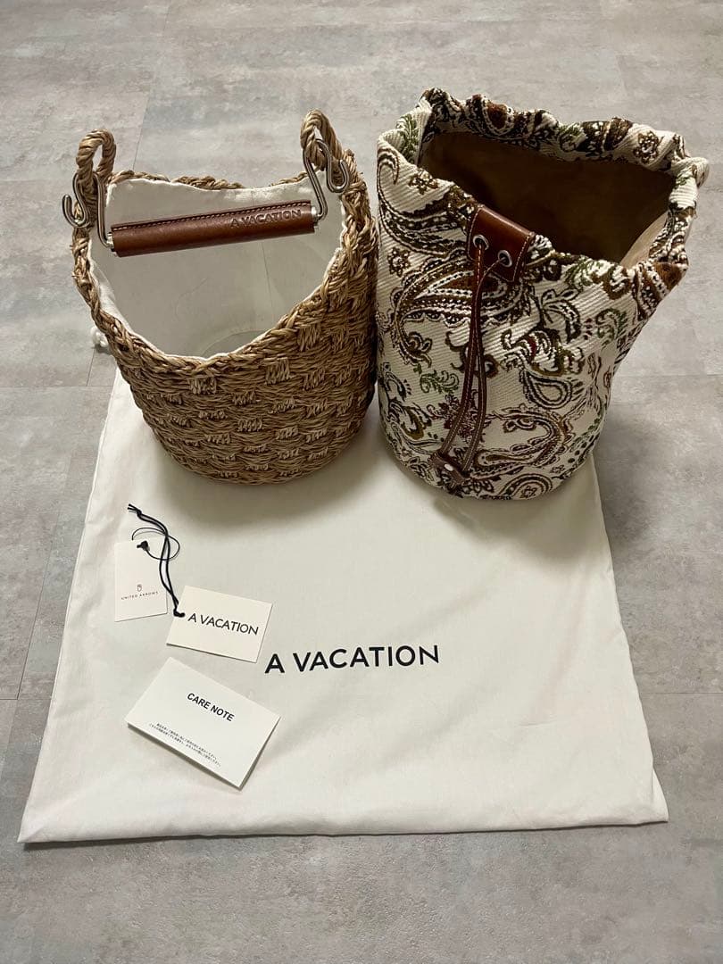 【美品】A VACATION BUCKET ブラウンベイズリー かごバッグ