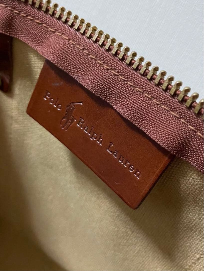 POLO ラルフローレン グレンチェックPVC/レザー　ラージボストンバッグ